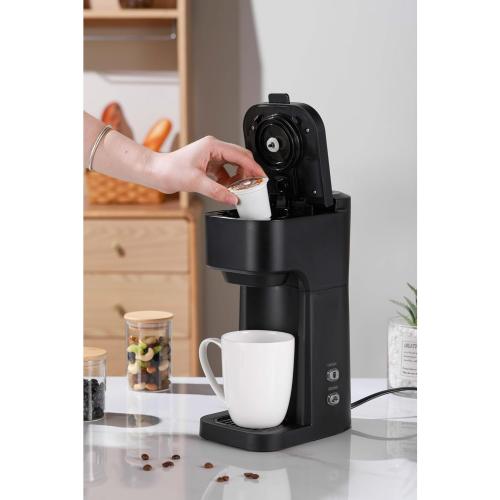 Compact Single Serve Dual Brew Coffee Maker - Compatible with Ground Coffee or K-Cups Pods | Adjustable Cup Size | Home & Office Coffee Brewer