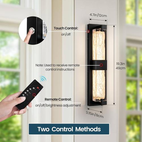 Battery Operated Resin Wall Sconce - Wireless Rechargeable Black Wall Light Dimmable LED Remote Wall Sconces Lighting Modern Cordless Vanity Light Fixtures No Wiring for Living Room Bedroom Bathroom