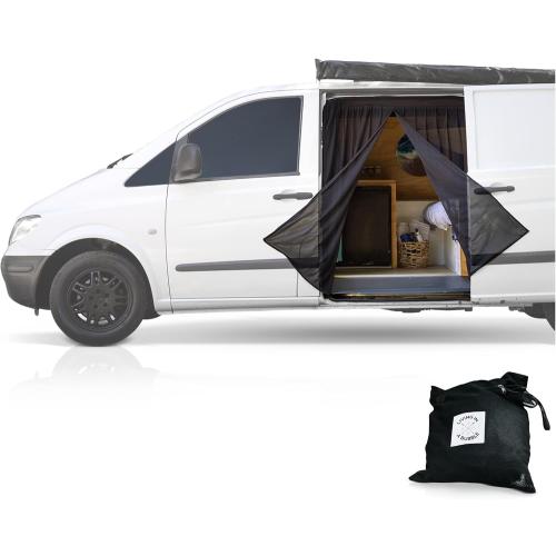 Living in a Bubble Van Bug Screen for Mercedes Metris, Ford Transit Connect, and Other Campervans, Universal Size Sliding Door Flyscreen Mosquito Net, Center Magnetic Closure