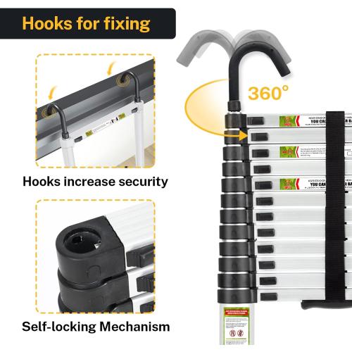 Telescopic Ladder, 16.5FT Aluminum Telescoping Ladder with Stable Hook and Non-Slip Feet, RIKADE Portable Extension Ladder for Household and Outdoor Working, 330lb Capacity