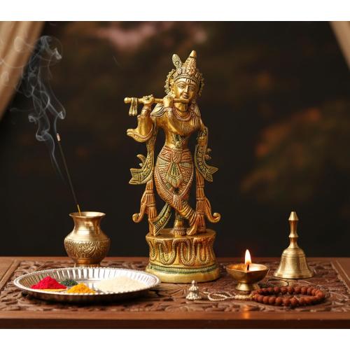 StonKraft Brass Krishna Kishan Kanha Murti Idol Statue Sculpture - 9 Inches