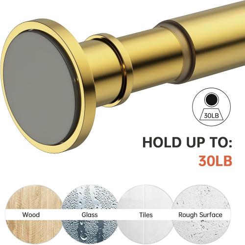 BRIOFOX Industrial Shower Curtain Rod - Rustproof Non-Slip 43-72 Inches Tension Curtain Rod for Window or Bathroom, Light Gold