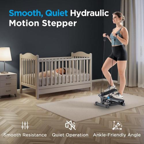 JLL Smart Twist Stepper Machine with Resistance Bands, Space-Saving Portable Mini Stair Stepper for Home, Full Body, Golden Exercise Angle, Dual Hydraulic Quiet Resistance, Adjustable Height,Bluetooth