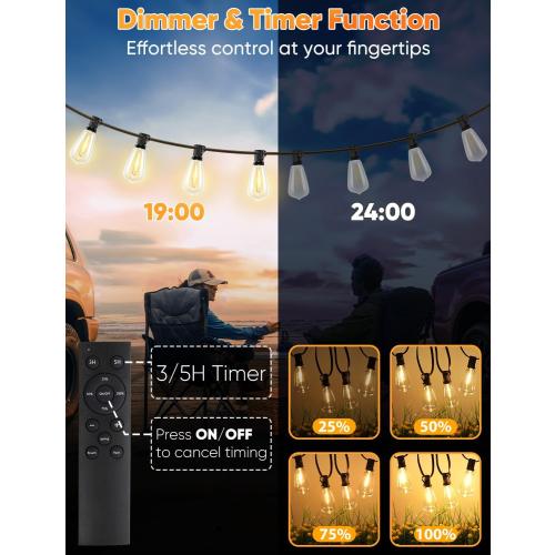 Brightever 120FT LED Outdoor String Lights with Remote, Patio Lights Outdoor Waterproof with 36 2 Shatterproof ST38 LED Bulbs, Dimmable Outside Hanging Light for Porch, Garden, Backyard, Cafe, 2700K