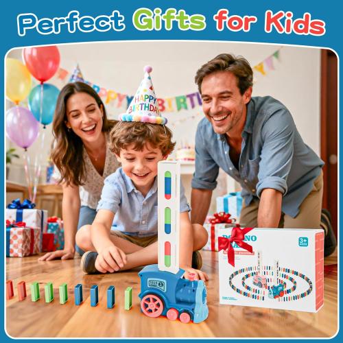 220Pcs Domino Train Toys, Automatic Dominoes Building Train Set for Kids 2-4 4-8, Stacking Kids Games Stem Montessori Educational Toys for 3 4 5 6 7 8 Year Old Boys Girls Easter Birthday Gifts