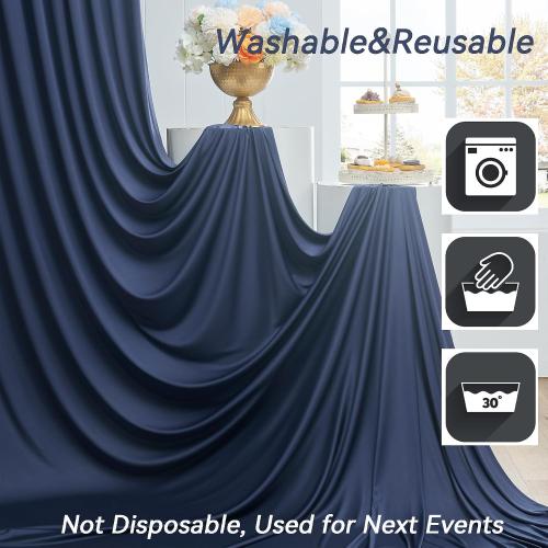 50ft×12ft Wrinkle Free Navy Blue Backdrop Curtain for Wedding Parties, 10 Panels 5×12ft Long Soft Silky Polyester Backdrop Drapes Photo Back Drop Cloth for Graduation Photography Background