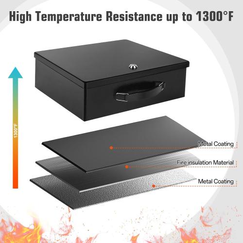 Fireproof Document Box, Fire Resistant Safe Box with Key Lock for Home, Portable Fireproof Lock Box for Personal Items, Passport, Cash, Tablet, X Large 13.2 x 11 x 4.13