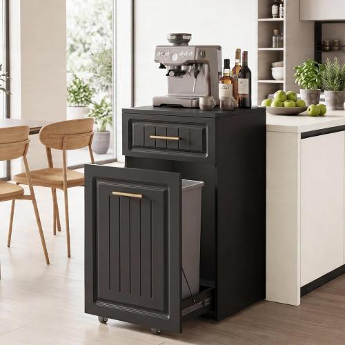 ZIFTY Pull Out Trash Can Cabinet for 13 Gallon Bin, Freestanding Kitchen Trash Bin Cabinet with Hideaway Drawer, Pet Proof Hidden Garbage Recycling Cabinet for Kitchen, Laundry, Living Room, Black