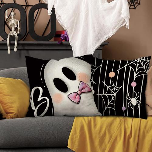 Halloween Spooky Ghost Boo Decorative Throw Pillow Covers 18 x 18 Set of 4, Black Pink Jack O Lantern Pumpkin Porch Outdoor Home Decor, Funny Spider Web Polka Dots Couch Cushion Case