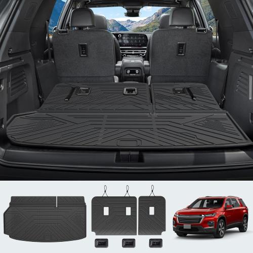 Cargo Mat for Chevy/Chevrolet Traverse 2024 2025, All Weather TPE Rubber Cargo Liner with Back Seat Cover 3rd Row for 2024 Chevy Traverse Accessories, Rear Trunk Mat with Backrest Mat