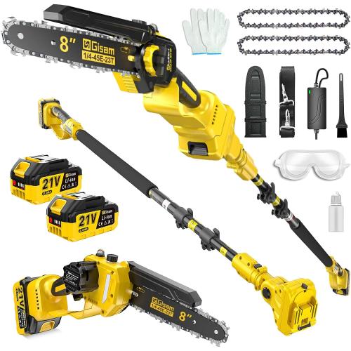 2-in-1 Electric Pole Saws for Tree Trimming,8 Mini Chainsaw Cordless with Extension Pole, 1000W Brushless Motor,Auto Oiling,15.58 FT Max Reach Extension Pole for Outdoors Pruning with 2×Batteries