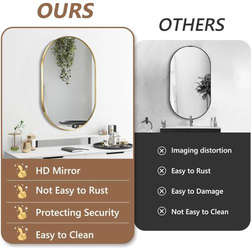 Gold Oval Mirror,  Oval Bathroom Mirror, Vanity Mirror with Brushed Metal Frame, Wall Mount Mirrors Decor for Bathroom, Bedroom, Entryway, Living Room(Hangs Horizontally or Vertically)