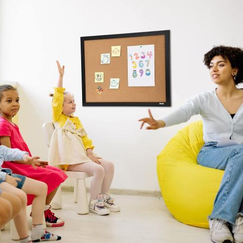 VEVOR Cork Board, Large Bulletin Board with Black MDF Frame, Wall Mounted Pin Board for Office, School and Home Decor, Hanging Message Board for Pictures and Notes, 10 Push Pins Included