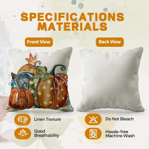 Thanksgiving Turkey Pumpkin Throw Pillow Covers 18 x 18 Set of 4 Give Thanks Cushion Case for Autumn Home Outdoor Sofa Couch Decorations