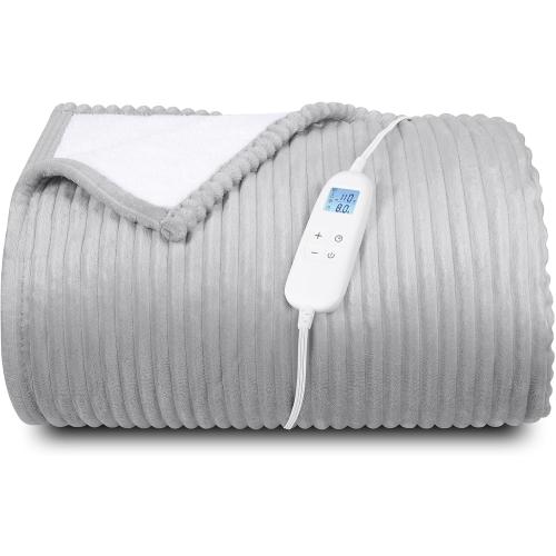 Electric Heated Blanket Queen Size, Fast Heating Soft Flannel Heated Blanket 84x90 inch with 8H Timer, 6 Heating Levels, Machine Washable, ETL & FCC Certified (Grey)