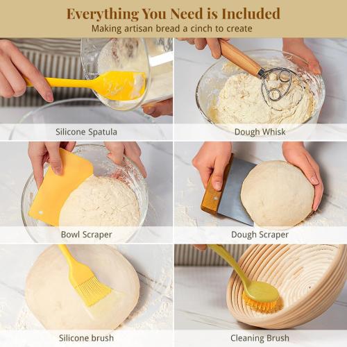 Sourdough Starter Kit, 9 Round & 10 Oval Banneton Bread Proofing Baskets Set, Sourdough Bread Baking Supplies Making Tools with Dough Scraper, Whisk, Bread Lame, Silicone Sling, Recipe
