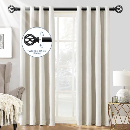 Black Decorative Farmhouse Curtain Rods:18-45 Adjustable Heavy Duty Single Window Curtain Rod for Bedroom Living Room,Matte Black Boho Rustic Drapery Rods with Vintage Twist Finial Easy Install