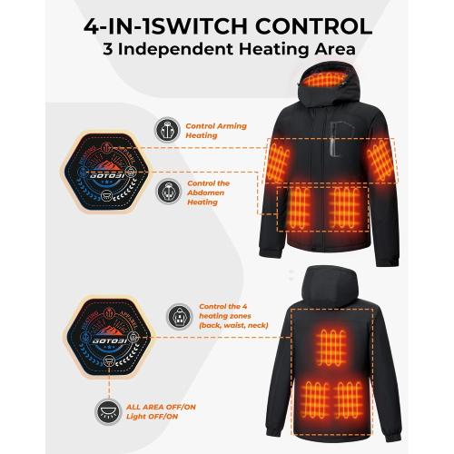 Heated Jackets for Men with 12V 18400mAh Battery Pack, Heated Coat with 8 Heated Zones, Winter Waterproof Ski Jacket