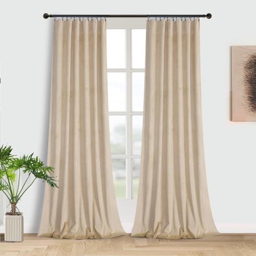 Roslynwood Cream Velvet Curtain 120 inches Extra Long - Curtains Room Darkening Rod Pocket Thermal Insulated Window Christmas Decorative Drapes for Living Room/Loft, W52 x L120, 2 Panels
