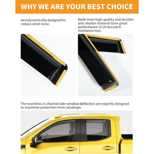 in-Channel Window Rain Guards Fit for Chevy Silverado GMC Sierra 1500 2019-2026 Double Cab Rain Guards Extra Durable Side Window Deflectors Truck Vent Visors Vent Shades Car Accessories