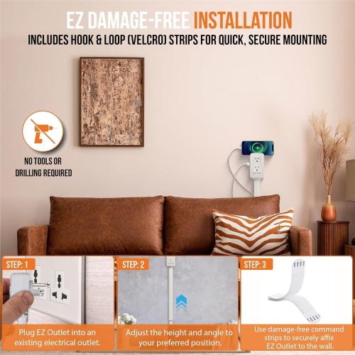 EZ Outlet Electrical Outlet Extender. Access Hard-to-Reach Outlets! Features USB-A, USB-C, and 2 AC Outlets, Extends 22-34, Rotates 180°. Use Behind Couches, Nightstands, Desks, and More.