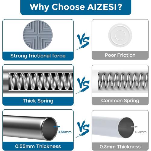 AIZESI Tension Rod 24 to 46 Inch, 1Pcs Silver Tension Rod Tension Curtain Rod, Spring Tension Rod No Drilling Adjustable Curtain Rod for window，kitchen，closet，doorway
