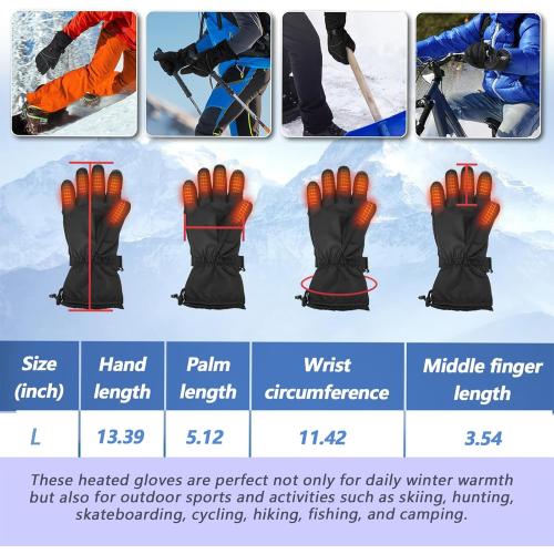 Heated Gloves for Men Women, Rechargeable Battery Powered, Waterproof Windproof Thermal Touchscreen Heating Gloves for Skiing, Riding, Hiking (L)