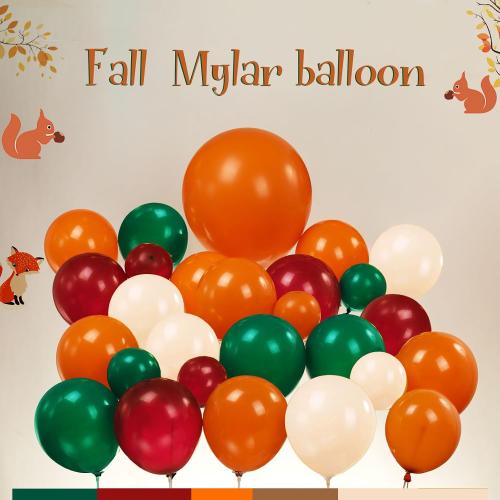 Fall color Balloon Garland Arch Kit hunter green maroon Sand White Orange Balloons with artificial maple leaf and backdrop for Thanksgiving Harvest Birthday Little Pumpkin ecorations