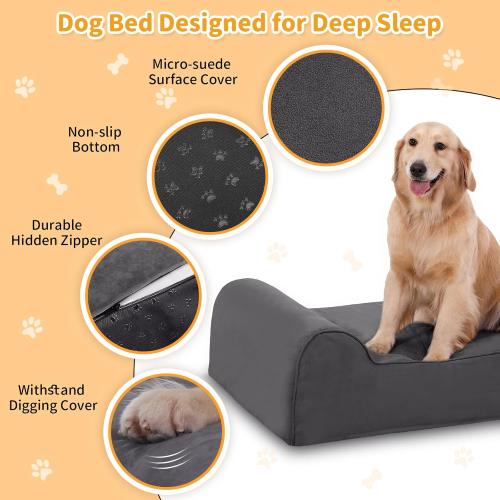 Orthopedic Dog Beds for Large Dogs, 7 Memory Foam Dog Beds with Waterproof Liner, Chew Proof Microsuede Cover, Removable and Washable, Nonskid Bottom L Grey
