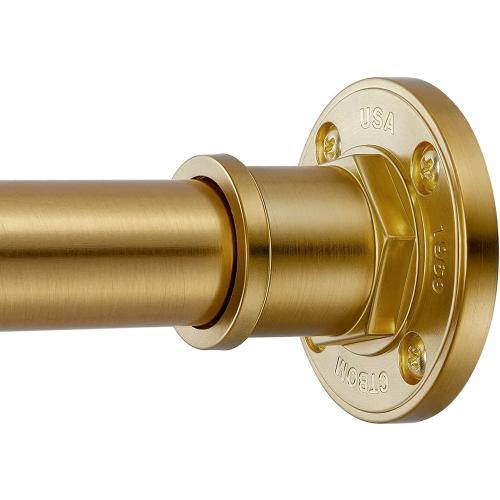 BRIOFOX Industrial Shower Curtain Rod - 2-in-1 Design Tension Curtain Rod - Never Rust Non-Slip 43 to 72 Inch Metal Steel, Gold Window Curtain Rod