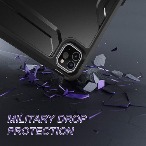 Soke Case for iPad Pro 11 Inch 2022/2021/2020/2018/iPad Air 5th/4th Generation,Built-in Screen Protector - Support 2nd Apple Pencil Charging - Heavy Duty Rugged Protective Kickstand Case - Black
