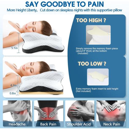 Memory Foam Pillows, Cervical Pillow for Neck and Shoulder Pain Relief, Ergonomic Contour Bed Pillow, Soft for Side Sleep Stomach Sleeping and Back Sleeper