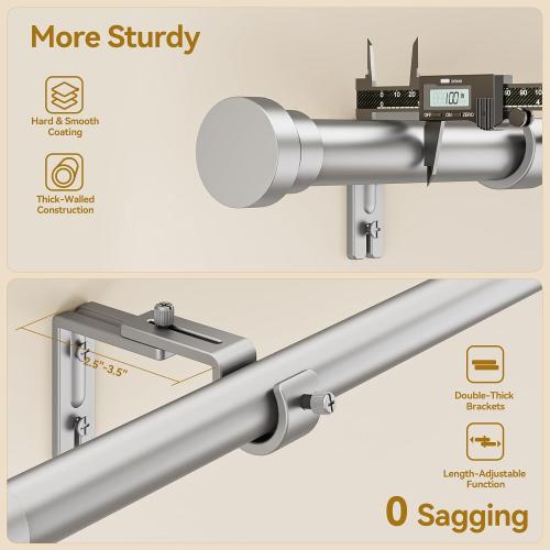 YaFex Curtain Rods 32-144 Inch, Heavy Duty 1 Inch Adjustable Curtain Rod for Windows, Silver Extra Long Window Treatment Rods, Modern Design, Easy Installation
