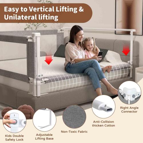 3-Piece King Size Bed Rail for Toddlers - Height Adjustable Baby Bed Rail Guard with Headboard Rod,Safety Bed Rails for King Size Bed with Child Lock(78.74x78.74x74.8 Inch)