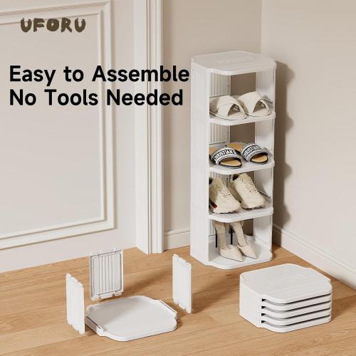 UFORU Small Shoe Rack, 7 Tier Plastic Vertical Shoe Rack for Small and Narrow Spaces, Free Standing Shoe Organizer for Closet, Entryway