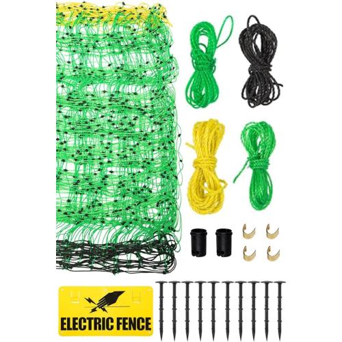 Electric Fence Netting, 42.6 H x 164'L Electric Anti-Predator Poultry Fence, PE Net Fencing Kit with 14 Posts Double Spiked, Movable Livestock Nets for Sheep, Hogs, Cattle and Other Big Poultry