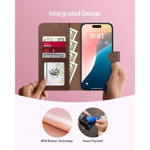 LUMARKE Designed for iPhone 13 Mini Wallet Case - Detachable Flip Folio Cover - RFID Blocking 4 Card Slots Holder - Leather Magnetic Kickstand - Protective Phone Case 5.4, Glossy Brown