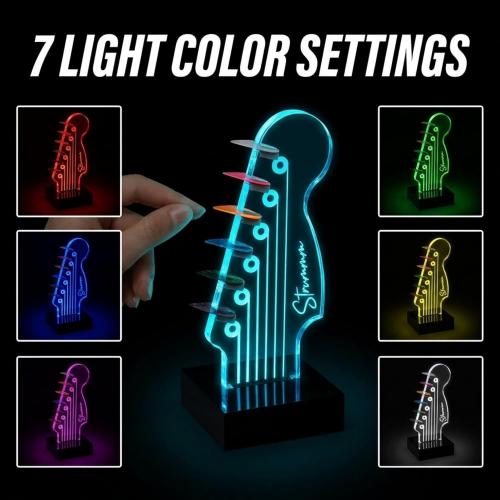 Light Up Guitar Pick Holder – 7-Color Changing LED Pick Storage Display & Night Light – USB Powered Novelty Room Decor, Holds 6 Picks – Cool Guitar Gift for Men, Musicians & Guitarists