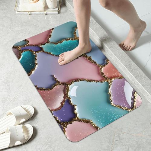 Colorful Agate Stone Bath Mats Quick Dry Absorbent Bath Rugs Rubber Non Slip Bath Mat for Bathroom Floor Tub Shower Sink 16×24