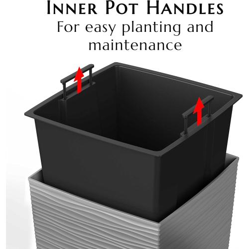 Mueller M-Resin Heavy Duty Tall Planters for Outdoor Plants, Indoor Grande Plant Pots, Boxes, Trees, Flower Pots, 2-Piece Set, 24”, Modern Design, Built-in Drainage, Front Porch Decor, Light Gray