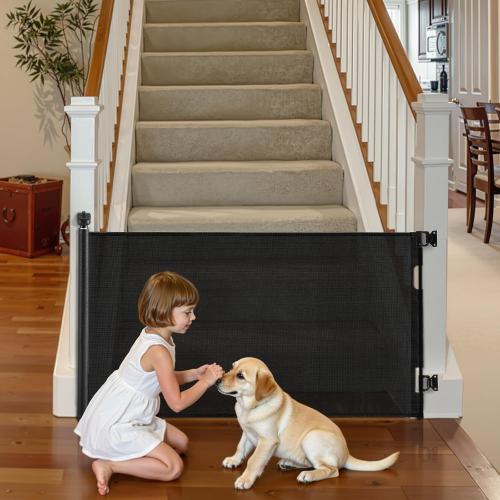 VEVOR Retractable Baby Gate, Easy to Use, Walk Through Without Tripping, Mesh Dog Gate for Stairs, Hallways, Indoor/Outdoor, Black  (NO TEST)