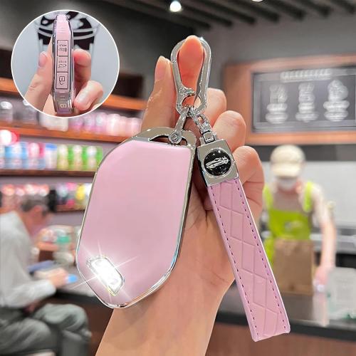 Montague Key Fob Cover for KIA with Leather Keychain, Premium TPU Key Case Shell for Kia Telluride, Sorento X-Line, K4/K5 GT-Line Remote Smart Key Fob Protector (5 Buttons, Pink)