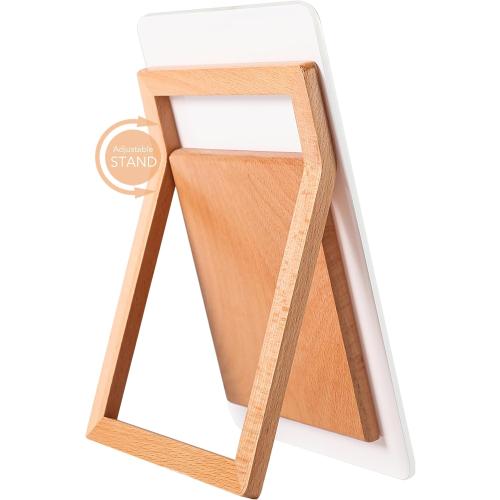 Desktop Glass Whiteboard with Reversible Wood Stand, Small White Board, Mini Dry Erase Whiteboard Easel for Desk, Reusable Desk Notepad 9.5x6.7 for Home, Office, Accessories Included, Yeoux