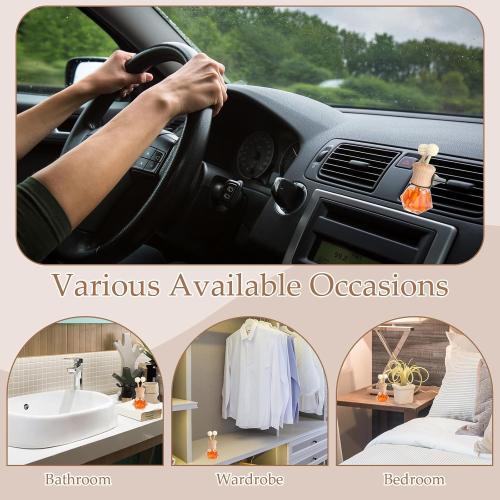 Zubebe 30 Pack 8 ml Diamond Essential Oil Diffuser Bottle Bulk Car Air Freshener Vent Clip Auto Perfume Vent Diffuser for Aromatherapy Fragrance Ornament Decor, Glass Bottle with Wooden Caps Stick