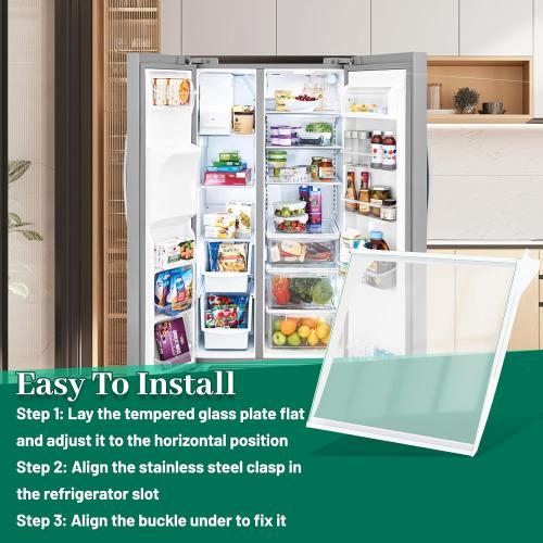 Upgraded 5304511775 Refrigerator Tempered Glass Shelf Assembly Replacement Compatible with Frigidaire Side-by-Side Refrigerator Glass Shelf Replace FFSS2615TD0 FFSS2615TD1 Refrigerator Parts