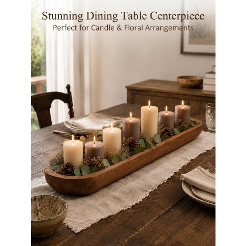 Wooden Dough Bowls for Decor Approx 29 Inch, Large Long Wooden Bowl | Hand Carved Rustic Farmhouse Extra Long Tray for Table Centerpiece, Living Room, Home Decor, Candle Bowl