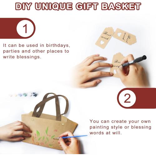 KEVTVEK Bigger Baskets for Gifts Empty, 6 Pack Sturdy Kraft Basket With Handles Gift Basket Kit, 6 Shrink Wrap Bags, 6 Bows and Hang Tag, Empty Gift Baskets to Fill for Easter Birthday Baby Shower