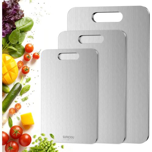 Titanium Cutting Board Set of 3, Titanium Cutting Boards for Kitchen, 100% Double-Sided Titanium Cutting Boards, Separate Raw and Cooked Food Areas, Non-Toxic, Dishwasher Safe (S  M   L)