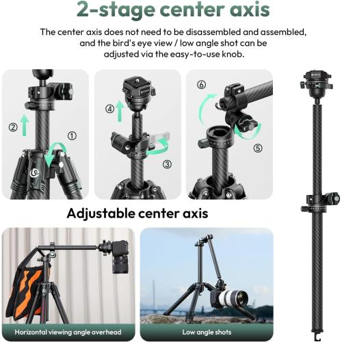 ULANZI JJ05 GlideGo Carbon Fiber Photo Tripod, Dual 360° Pan Head, 72.4 inch Max Height, 11 lb Load, UKA Quick Release, Professional Portable Lightweight Travel Tripod with Bag