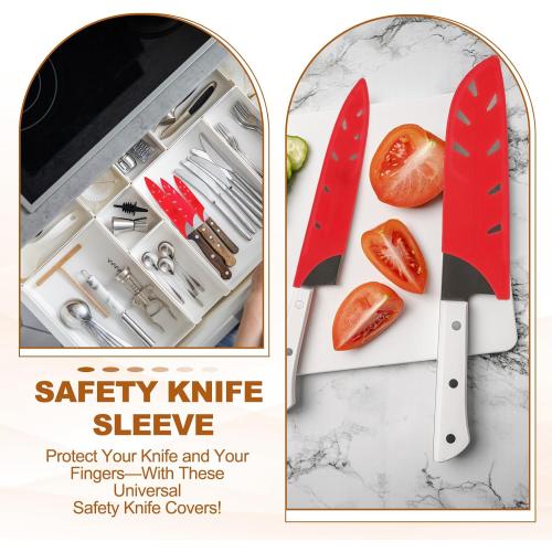 PATIKIL ABS Safety Knife Cover Sleeves for 8 Chef Knife, Universal Chopping Edge Guard Blade Protector Sheath for Kitchen Bar, Red, 19.7cm L, Pack of 2